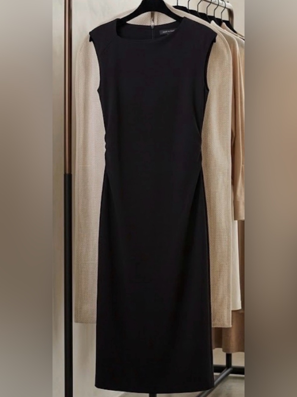 Judith & Charles Asymmetric Zip Ponte Midi Sheath Dress Size 14 Quiet Luxury